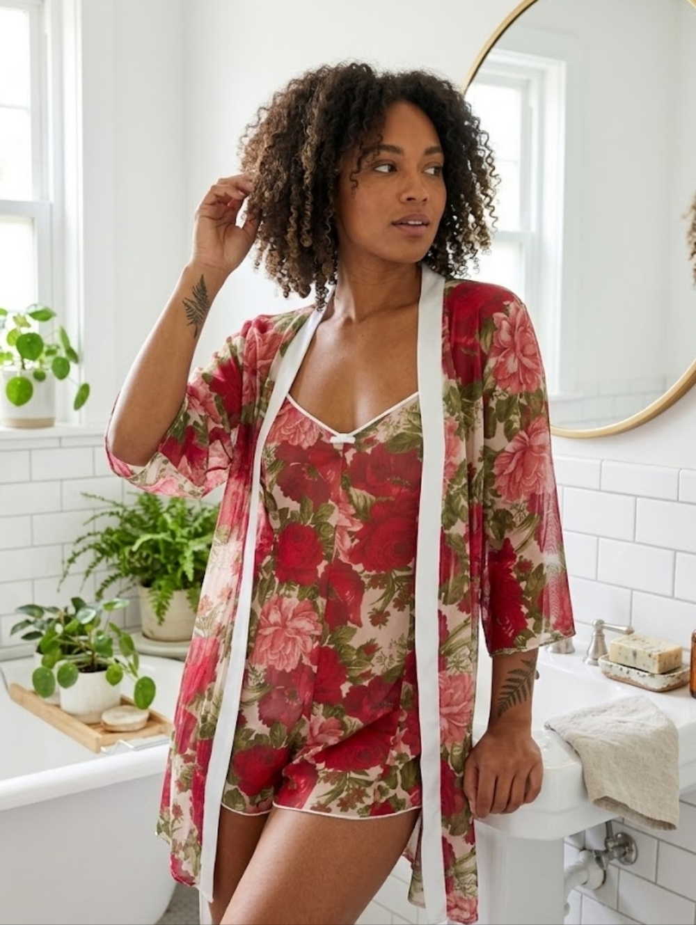 Vintage Private Expressions Sheer Floral Romper And Robe Set Size L